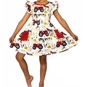 NEW CLOVER COTTAGE farm twirl dress in white multi